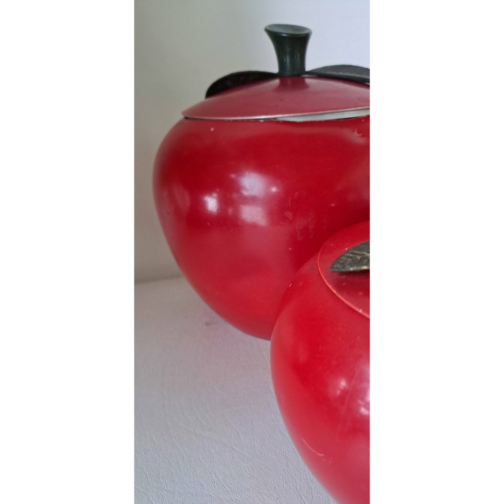 Vtg Red Apple 4-Pc Aluminum Metal Cannister Set MCM Kitchen - Picture 6 of 10